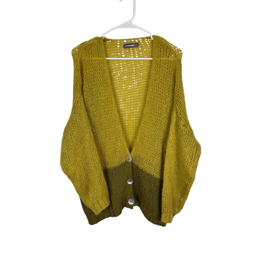 Alembika Green Colorblock Mohair Cardigan Oversized Boyfriend Grannycore SZ XS